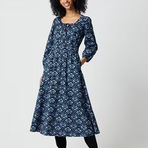 J. Crew Factory Blue Geometric Long Sleeve Midi Dress